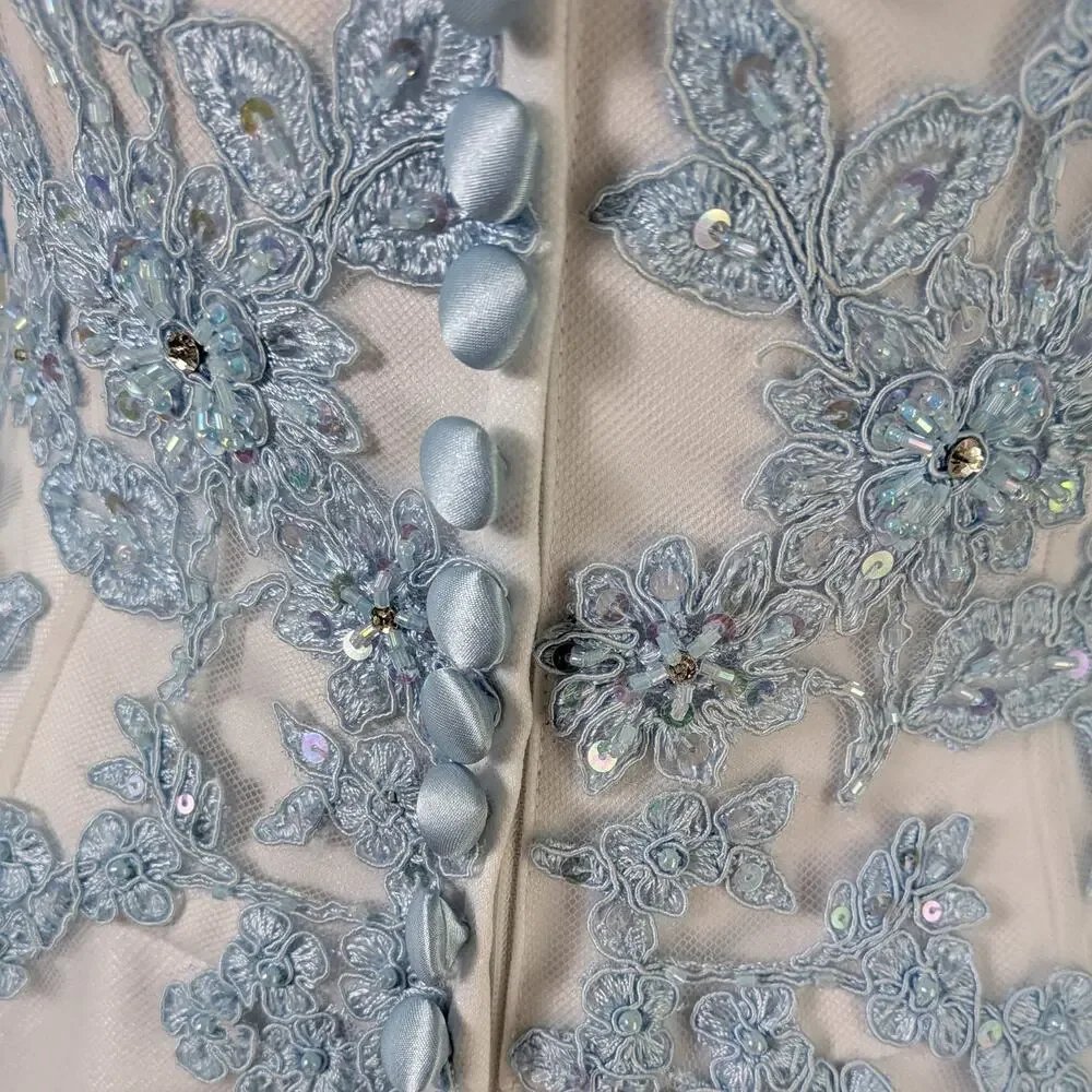 Vtg Jovani Prom Dress Maxi Gown 6 White Blue Y2K Fairy Princess Floral Wedding - Picture 6 of 16